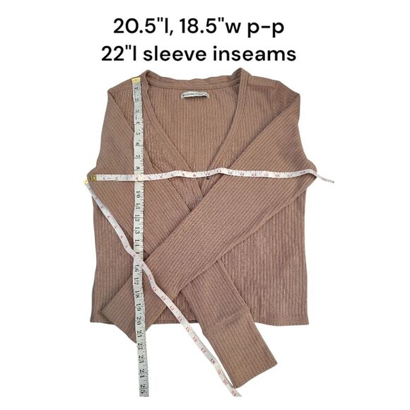 Abercrombie & Fitch Tan Ribbed Button Down Front Fitted Viscose Cardigan Large - Picture 15 of 15